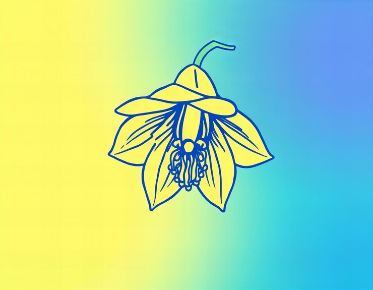 Foto un dibujo de una flor con una flor amarilla con un fondo azul