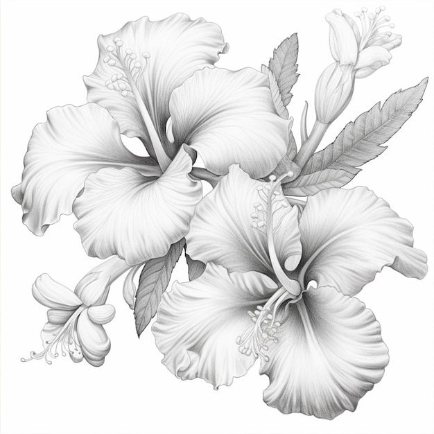 Dibujo de flor de hibisco por el artista.