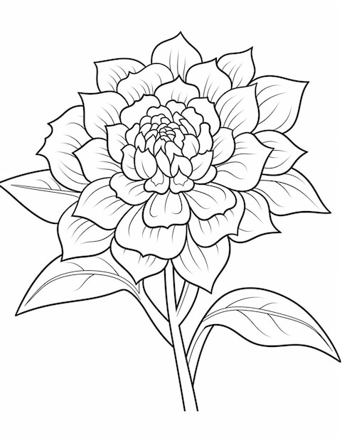 un dibujo de una flor con hojas en un fondo blanco