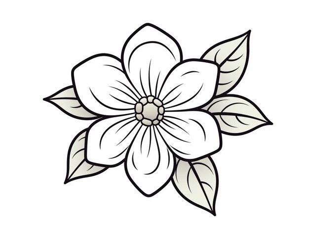 Foto un dibujo de una flor con hojas en un fondo blanco