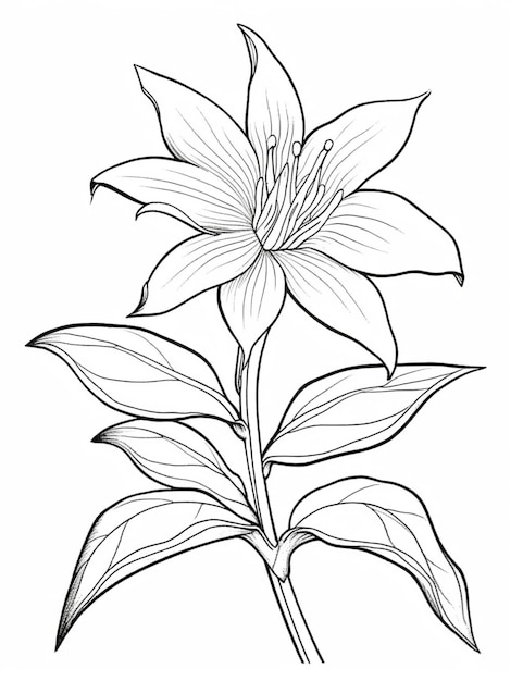 un dibujo de una flor con hojas sobre un fondo blanco ai generativo