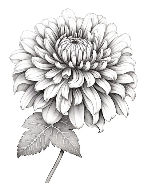 Foto un dibujo de una flor con hojas sobre un fondo blanco generativo ai