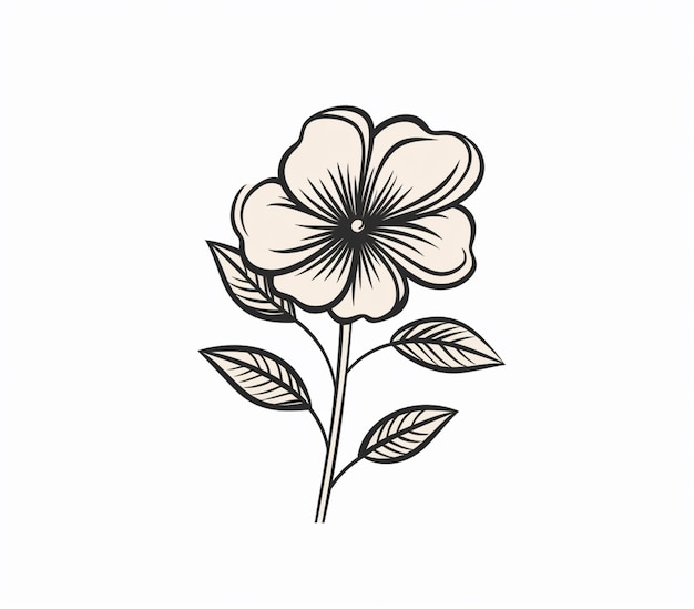 Un dibujo de una flor con hojas sobre un fondo blanco generativo ai