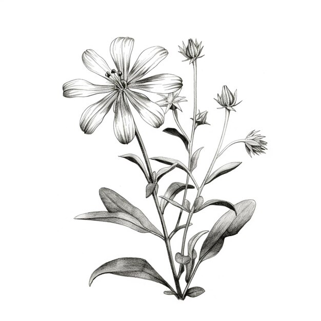 un dibujo de una flor con hojas y un tallo generativ ai