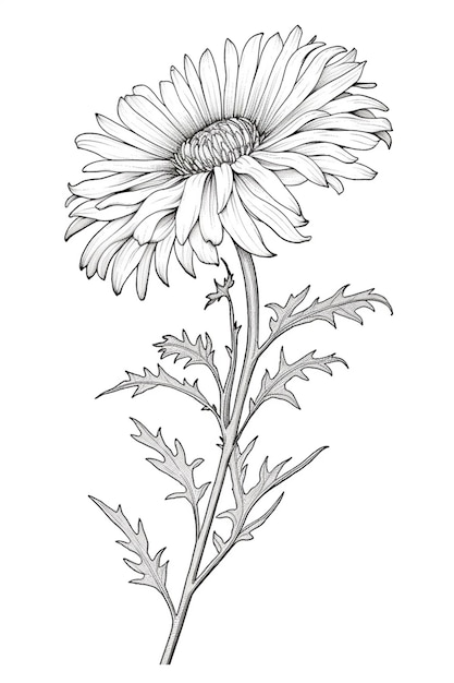 Un dibujo de una flor con hojas y un tallo generativo ai.