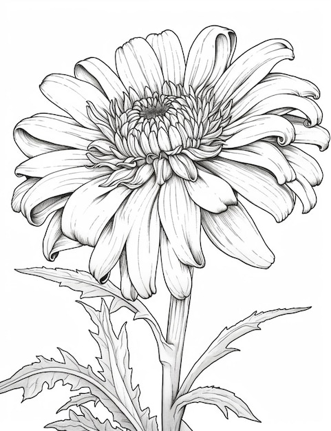 un dibujo de una flor con hojas y un tallo generativo ai