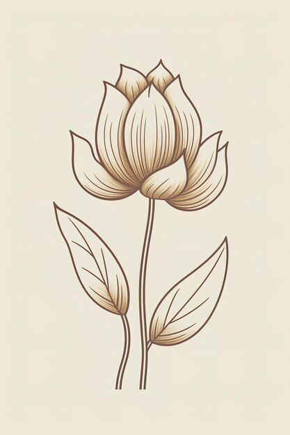 Un dibujo de una flor con hojas