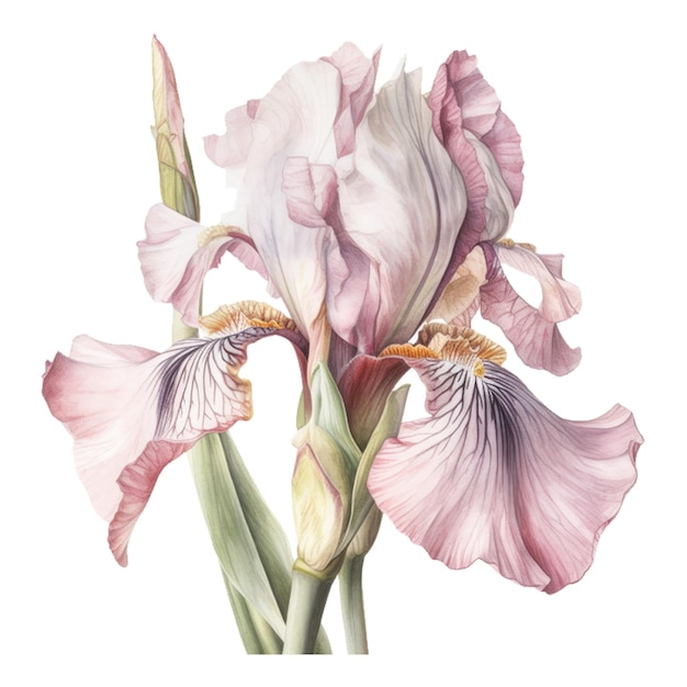 Un dibujo de una flor con un iris rosa y blanco.