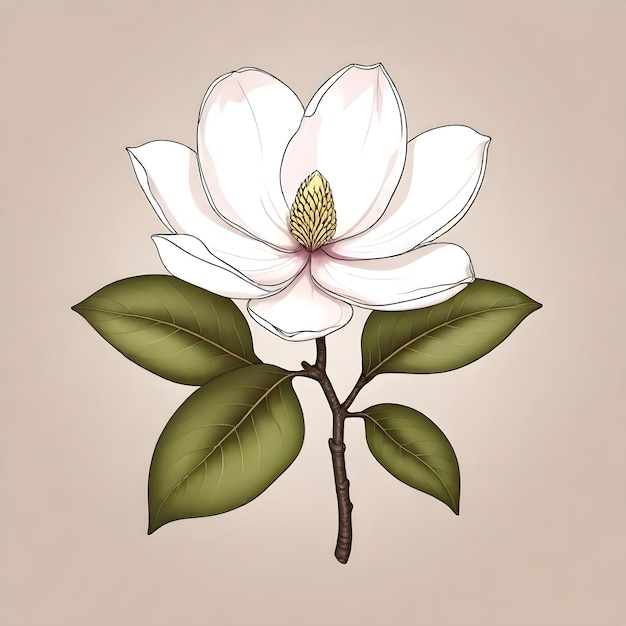 un dibujo de una flor de loto blanca con hojas verdes