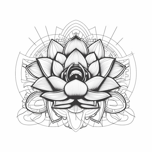 Un dibujo de una flor de loto con un diseño geométrico generativo ai
