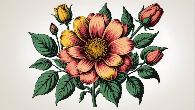 un dibujo de una flor con las palabras dahlia en él