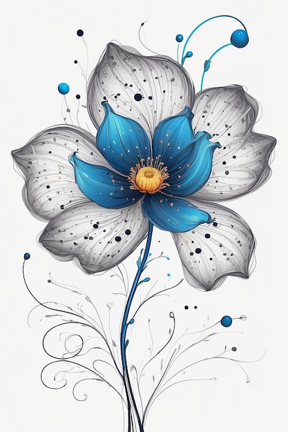 Un dibujo de una flor con remolinos y puntos en ella