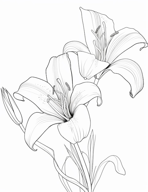 un dibujo de una flor con tallo y hojas ai generativo