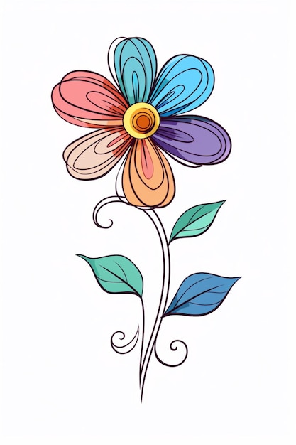 Foto un dibujo de una flor con un tallo y hojas generativas ai