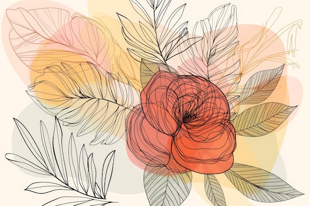 Foto dibujo de flores abstractas y hojas tropicales de rosas florales de primavera y otoño ilustración de hojas