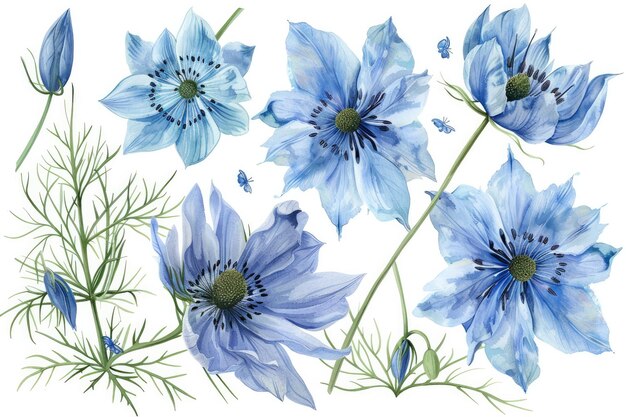 un dibujo de flores azules con las palabras flores azules