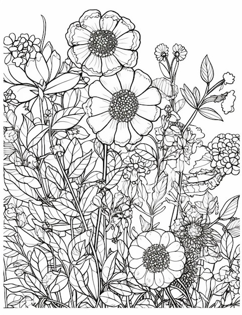 Un dibujo de flores en blanco y negro con la palabra jardín en la parte inferior.