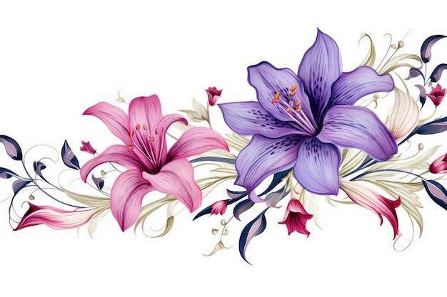 un dibujo de flores de color violeta con la palabra "lirio" en la parte inferior.