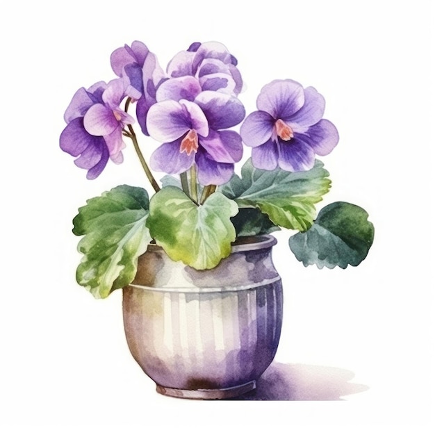 un dibujo de flores moradas en un jarrón con una flor morada.