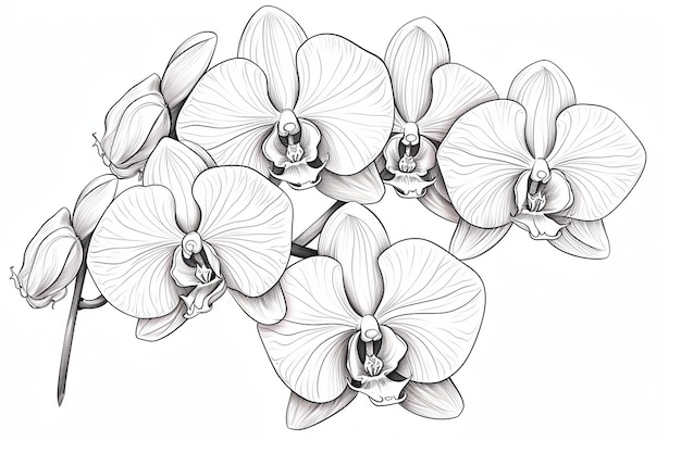 Foto dibujo de flores de orquídea en blanco y negro