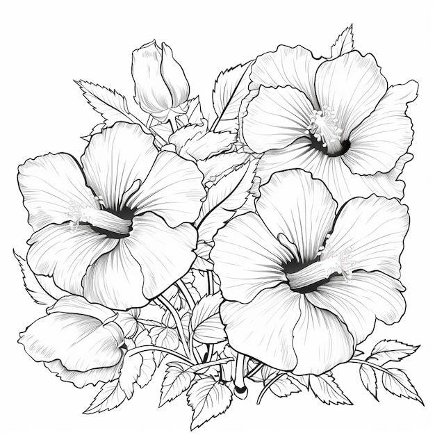 Un dibujo de flores con las palabras hibisco en él.