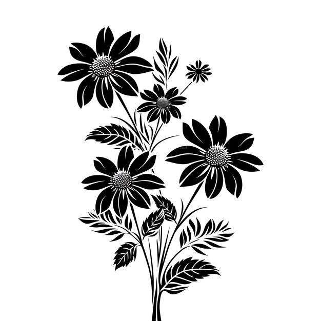 Foto un dibujo de flores que es blanco y negro