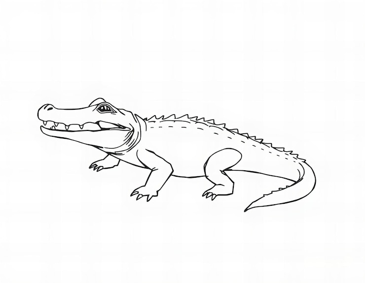 Foto dibujo fotográfico sencillo de un cocodrilo sobre un fondo blanco