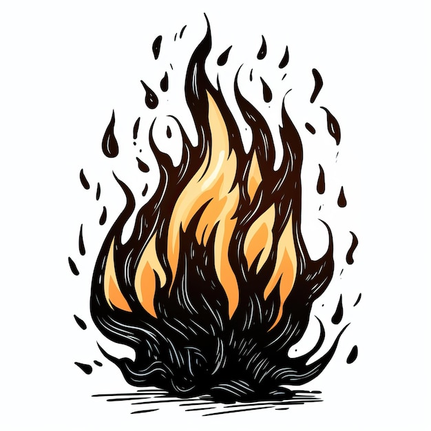 Foto un dibujo de un fuego negro y naranja que tiene un dibujo en blanco y negro de un arbusto negro