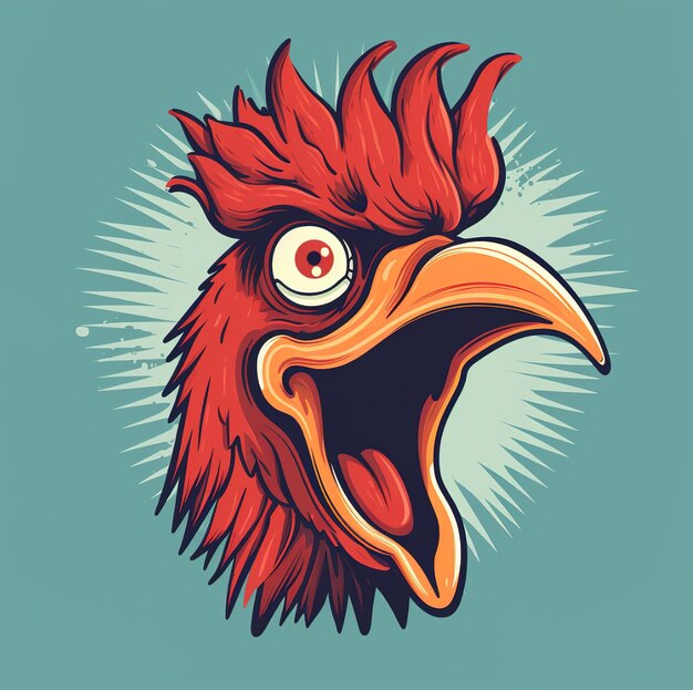 un dibujo de un gallo con un mohawk rojo