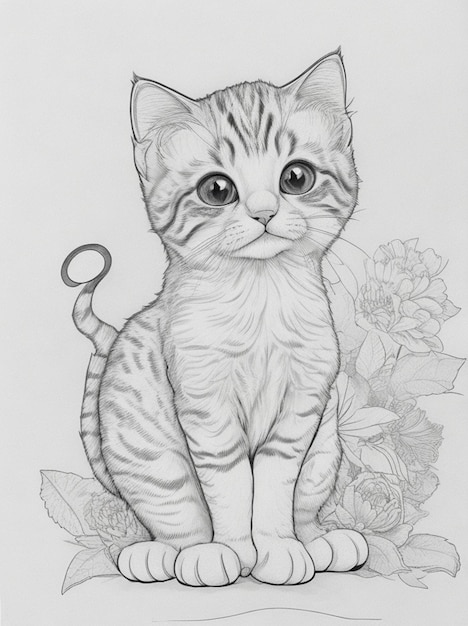 Foto un dibujo de un gatito con un anillo en el libro de colorear del medio