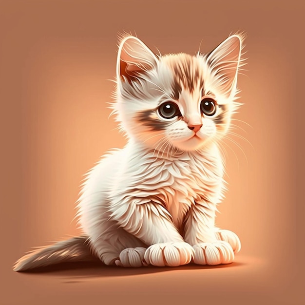 Un dibujo de un gatito con pelaje marrón y marcas blancas.