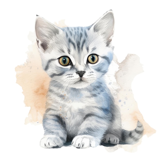 Un dibujo de un gato atigrado gris y azul con ojos amarillos.