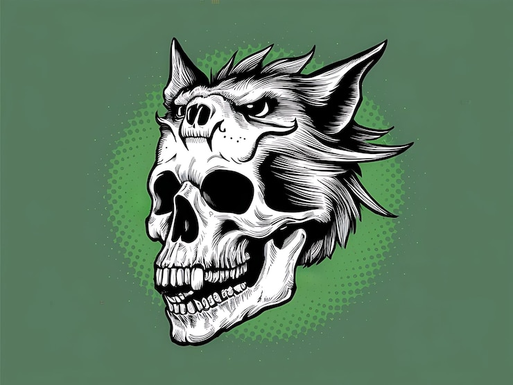 un dibujo de un gato con una cabeza negra y un fondo verde