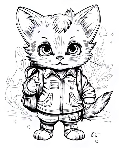 un dibujo de un gato con una chaqueta que dice gato