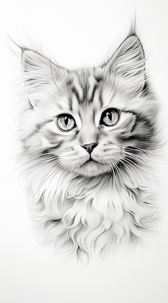 dibujo de gato a lápiz png transparente al estilo de fondos minimalistas en blanco y negro