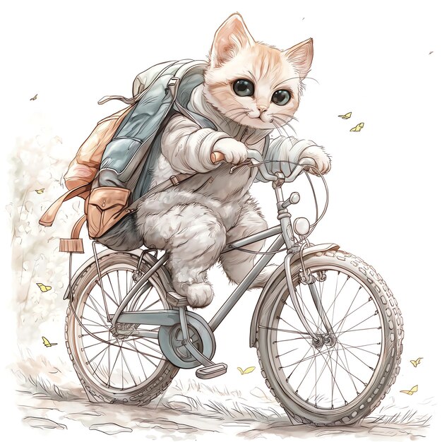 Foto un dibujo de un gato con una mochila en la que dice gatitos