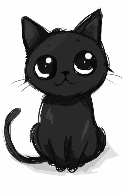 Foto un dibujo de un gato negro sentado en el suelo generativo ai