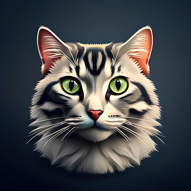 Un dibujo de un gato con ojos verdes.