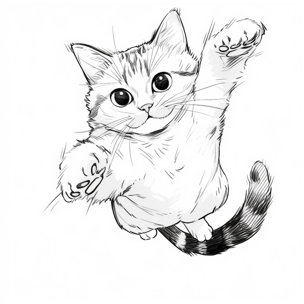 dibujo de un gato con una pata en el aire generativo ai