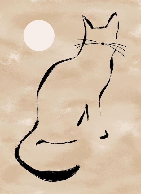 Dibujo Gato Pintado Artístico Gato Line Art Kitty Arte de lienzo imprimible