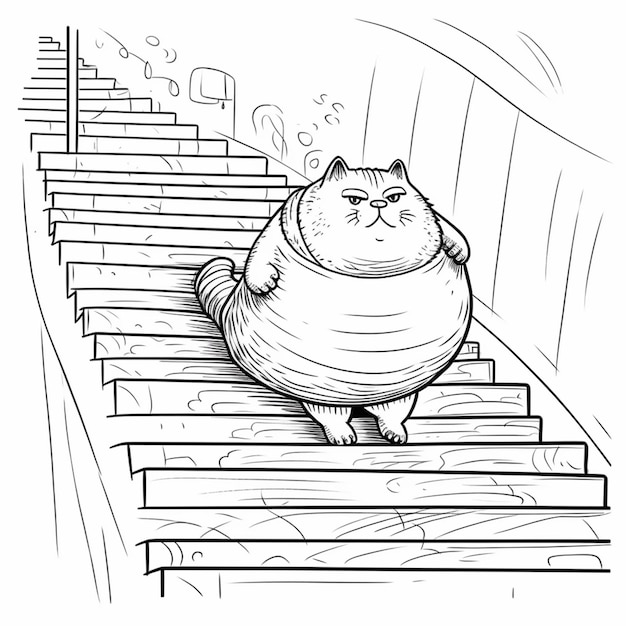 Un dibujo de un gato sentado en un conjunto de escaleras ai generativo