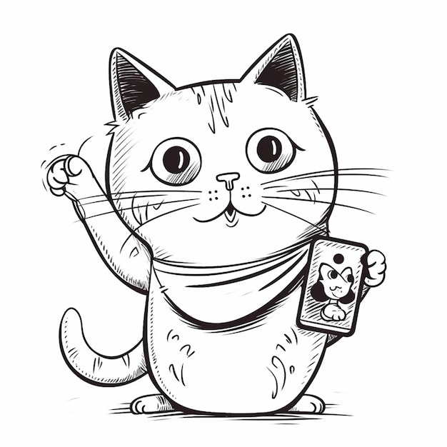 Dibujo de un gato sosteniendo un teléfono celular con un gato en él ai generativo