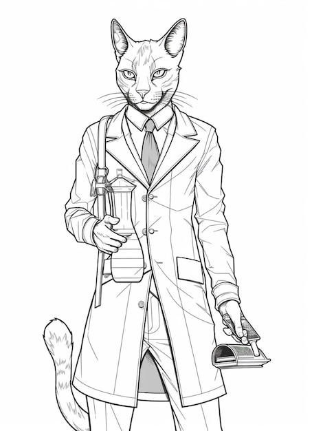 un dibujo de un gato con traje sosteniendo un libro ai generativo