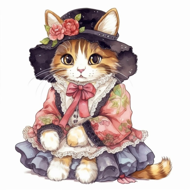 Un dibujo de un gato con un vestido que dice 'gato'