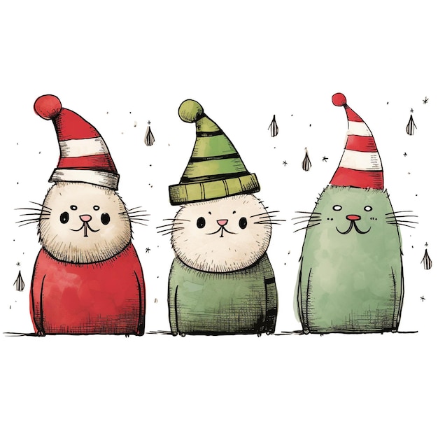 Dibujo de gatos Línea de Navidad Tema