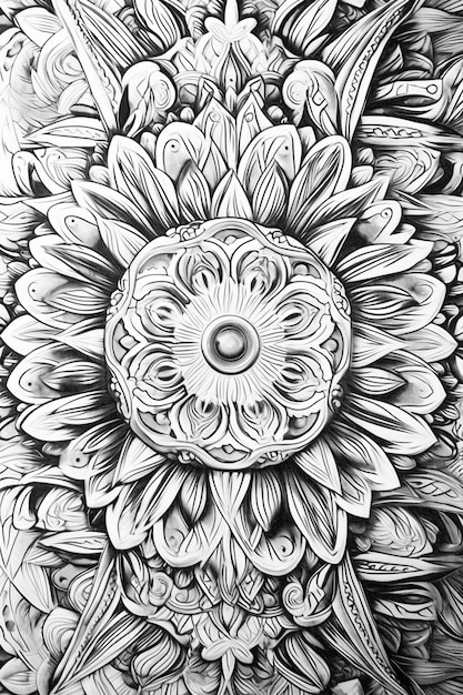 un dibujo de un girasol con muchas hojas ai generativa