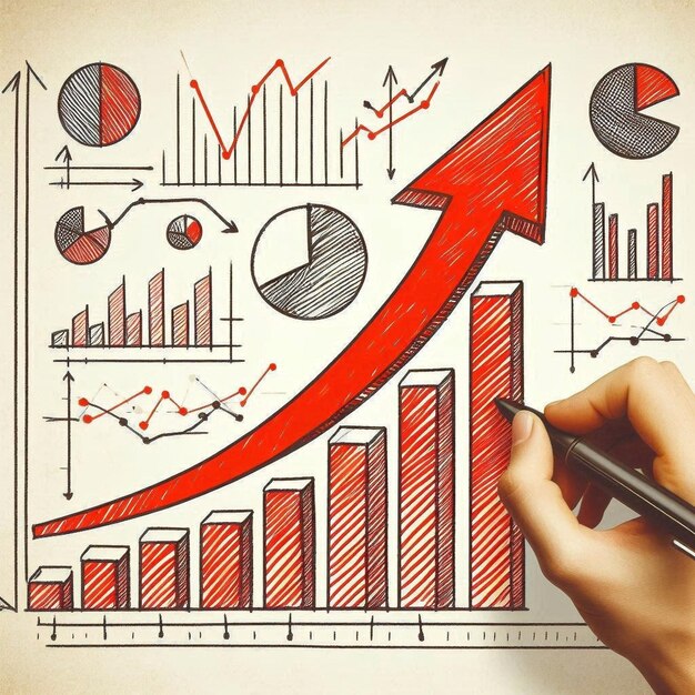 un dibujo de un gráfico con un gráfico que dice crecimiento financiero