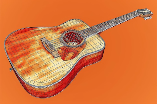 Foto dibujo de una guitarra acústica con líneas continuas