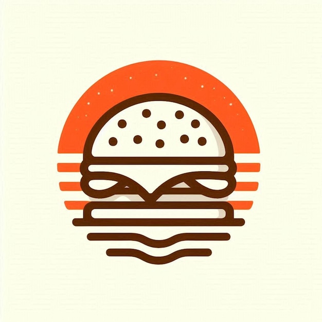 Foto un dibujo de una hamburguesa con un fondo rojo y naranja