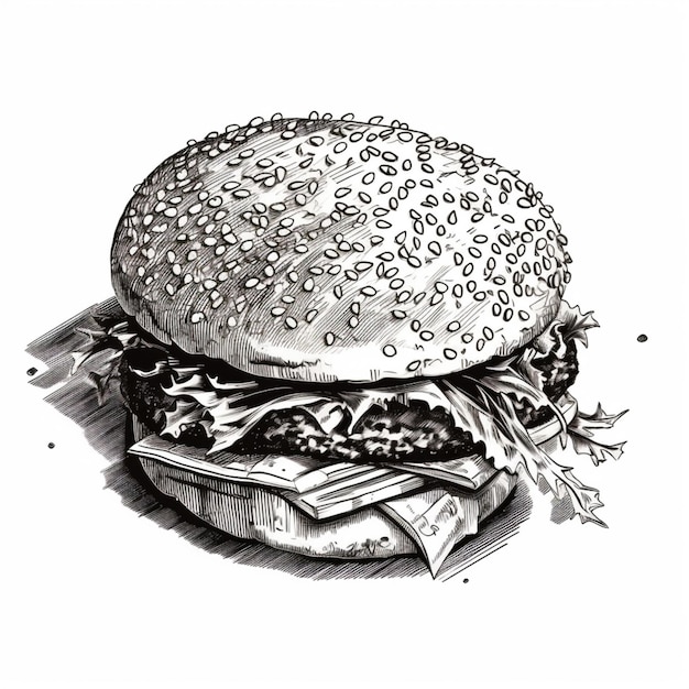 dibujo de una hamburguesa con lechuga ai generativa